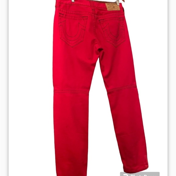 True Religion Red Mens Motto Denim Jeans Sz 32 Red Straight Leg - Picture 2 of 13